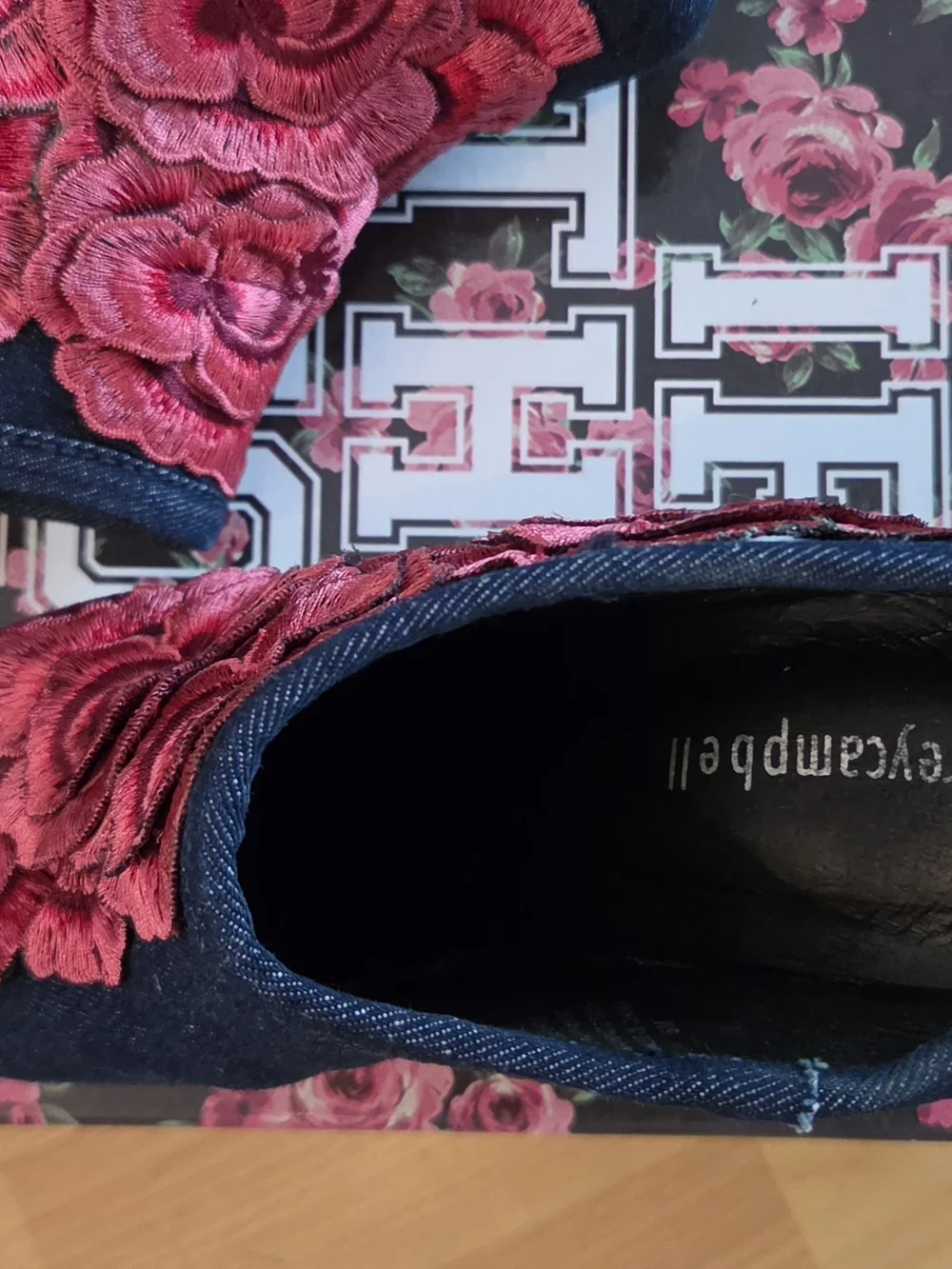Jeffrey Campbell Rose Embroidered Denim Low Ankle